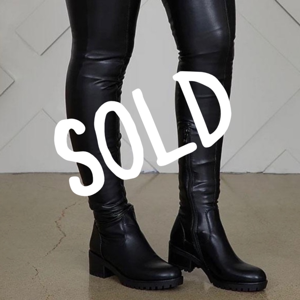 Thigh high black faux leather boots